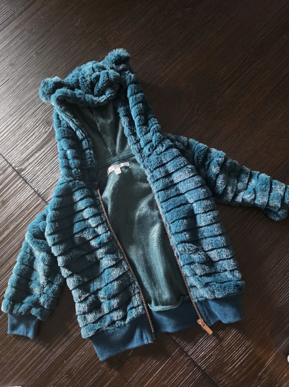 Tahari Teal Faux Fur Hooded Jacket - Women's Cozy Zip Coat